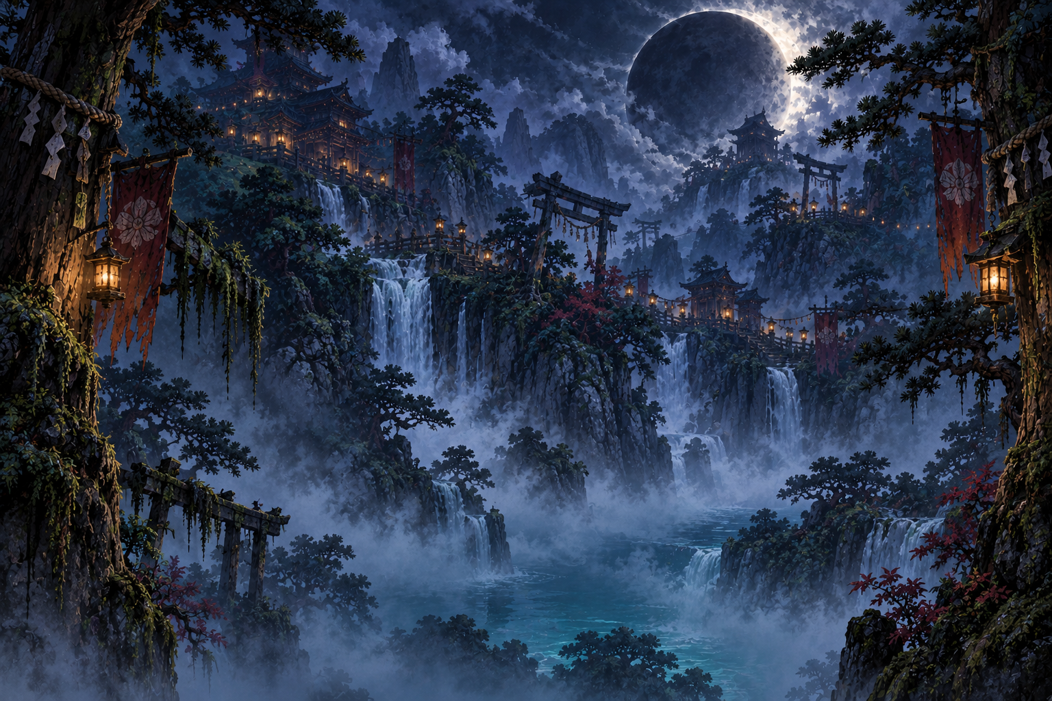 Moonlit mountains and rivers in Shadow Tide